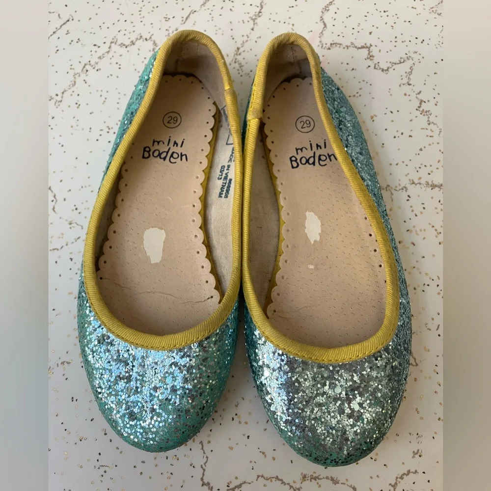 Mini Boden Sparkly Glitter Ballet Flats - Size 29 EU, Little Kids' 11.5 US -AQUA